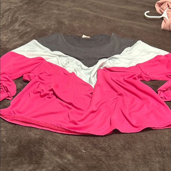 BiBi Colorblock Crew Neck Sweater - Gray, White, Pink — GENTLY USED! - Picture 2 of 4